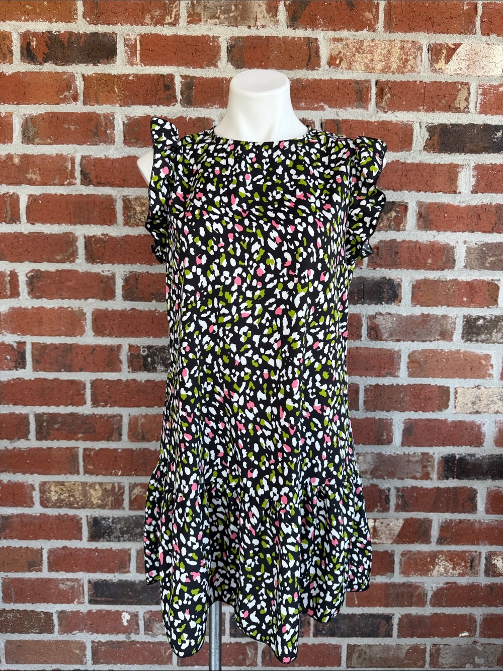 SHEIN Black Mini Dress with Pink White and Lime Floral Print